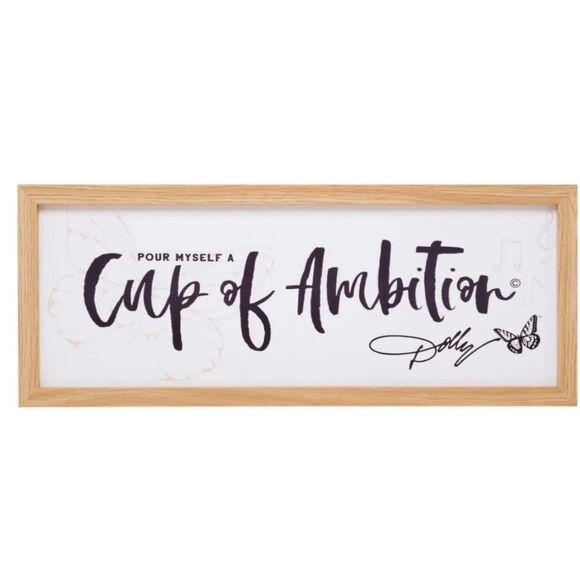 New 20" x 8" Dolly Parton Cup Of Ambition Framed Wood Sign Dolly Collectible NWT - Picture 1 of 7